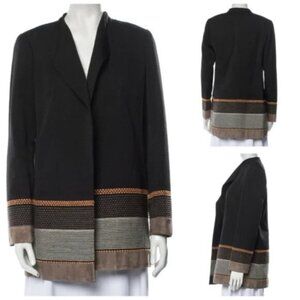 Lafayette 148 Longline Blazer Jacket Embroidered Leather Trim size S Colorblock